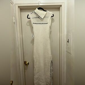 STAUD White and Black Knit Midi Dress